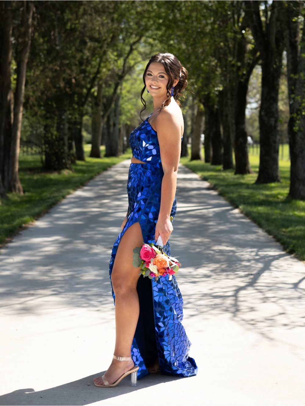 Sherri Hill Royal Blue Sequin Two-Piece Prom Gown